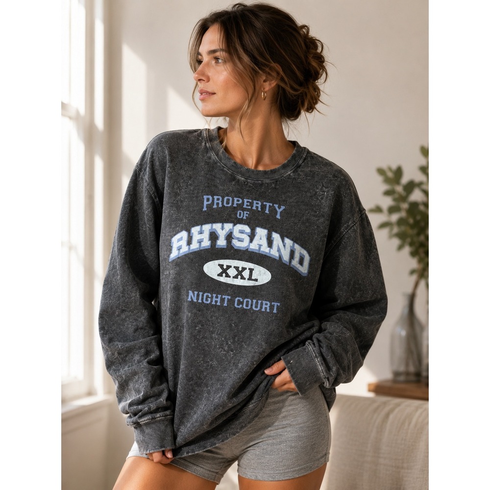 ACOTAR Rhysand Night Court Sweatshirt Charcoal Acid Wash XS Sarah J Maas SJM